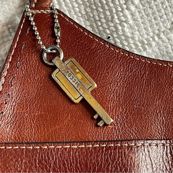 Vintage Fossil Sedona II Italian Cognac/Brown Leather Scoop Purse w/ Feet - Picture 6 of 11